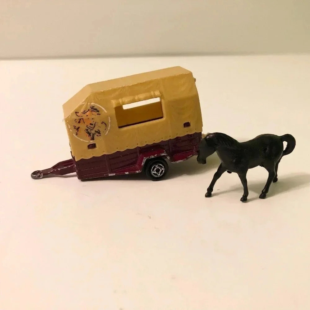 Vintage Majorette Horse Trailer Black Stallion Horse  Figure Made In France